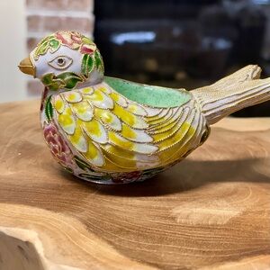Vintage cloisonné enamel bird figurine, tea-light holder .